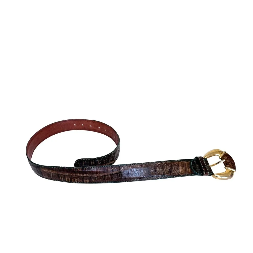 Vintage Glamour Bags Womens Western Leather Belt Size L Brown Green Reptile Boho